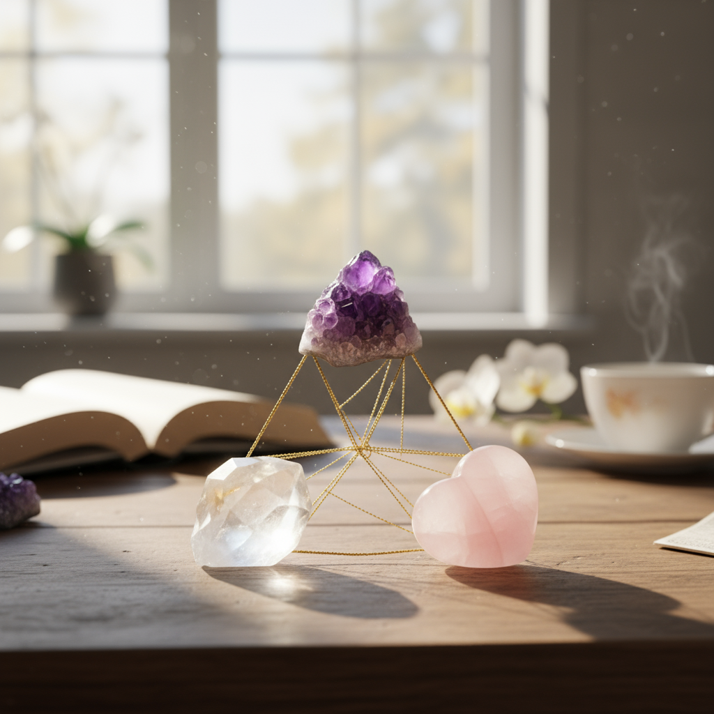 Realistische foto passend bij Gouden driehoek edelstenen: De perfecte balans tussen lichaam, geest e