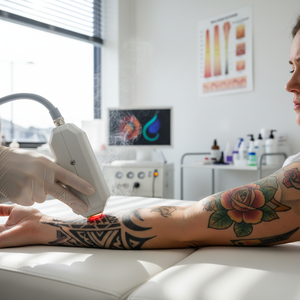 Realistische foto passend bij Wat bepaalt de tattoo verwijderen prijs? voor website SEO-tekst; hoge 
